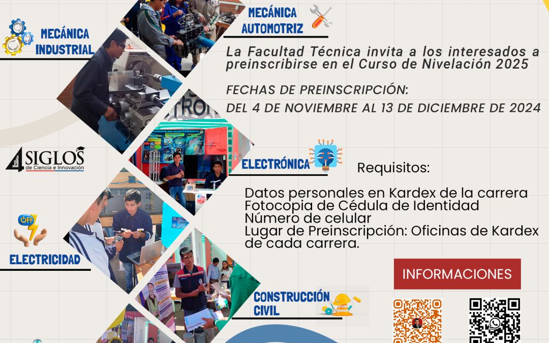 PREINSCRIPCIÓN Curso de Nivelación a las diferentes carreras de la Facultad Técnica